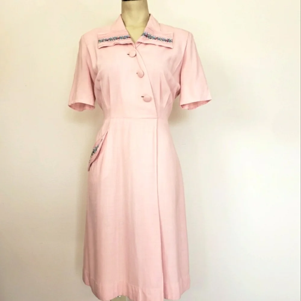 VTG 50s Pink Short Sleeve Mendel Dress - Picture 3 of 13